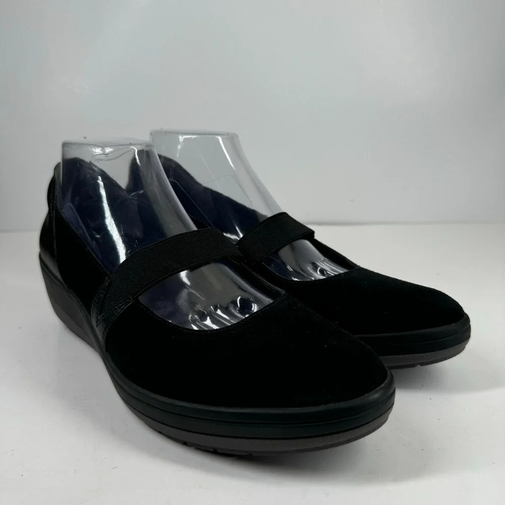 Vionic Juide Women's US 9.5 Black Suede Orthotic Mary Jane Casual Wedge Shoes